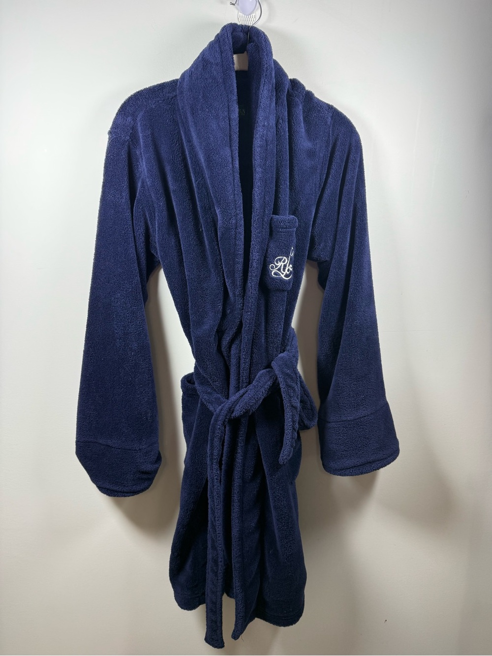 RALPH LAUREN | Navy Blue Plush Monogram Robe Size M